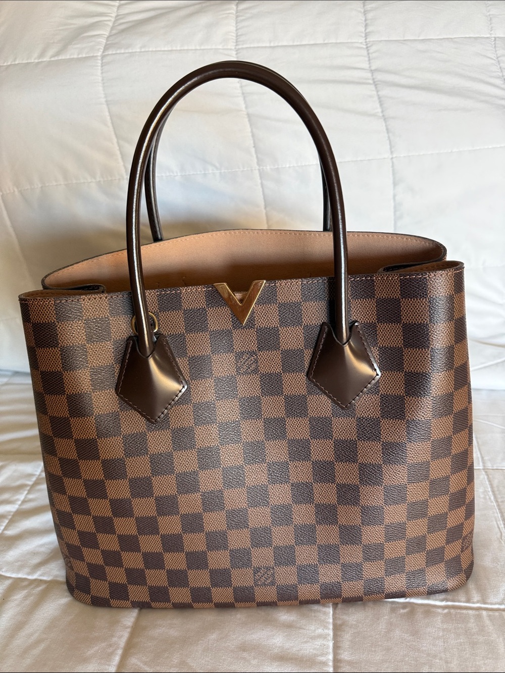 Louis Vuitton Kensington Brown Damier Ebene Tote with Dark Brown Handles